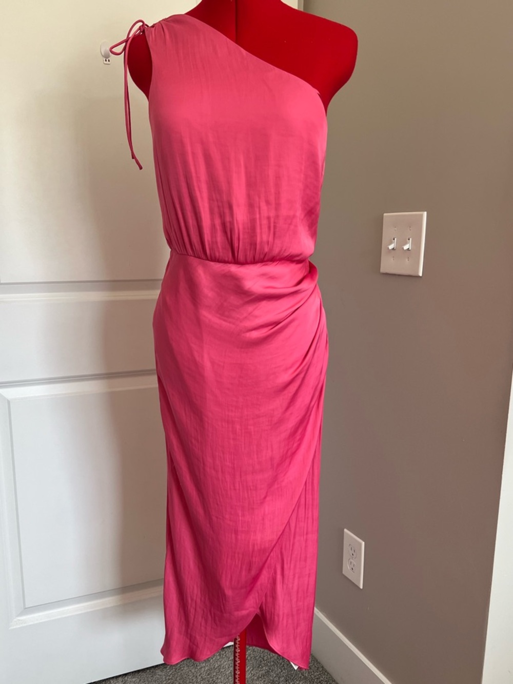 Steve Madden One-Shoulder Hot Pink Midi Dress